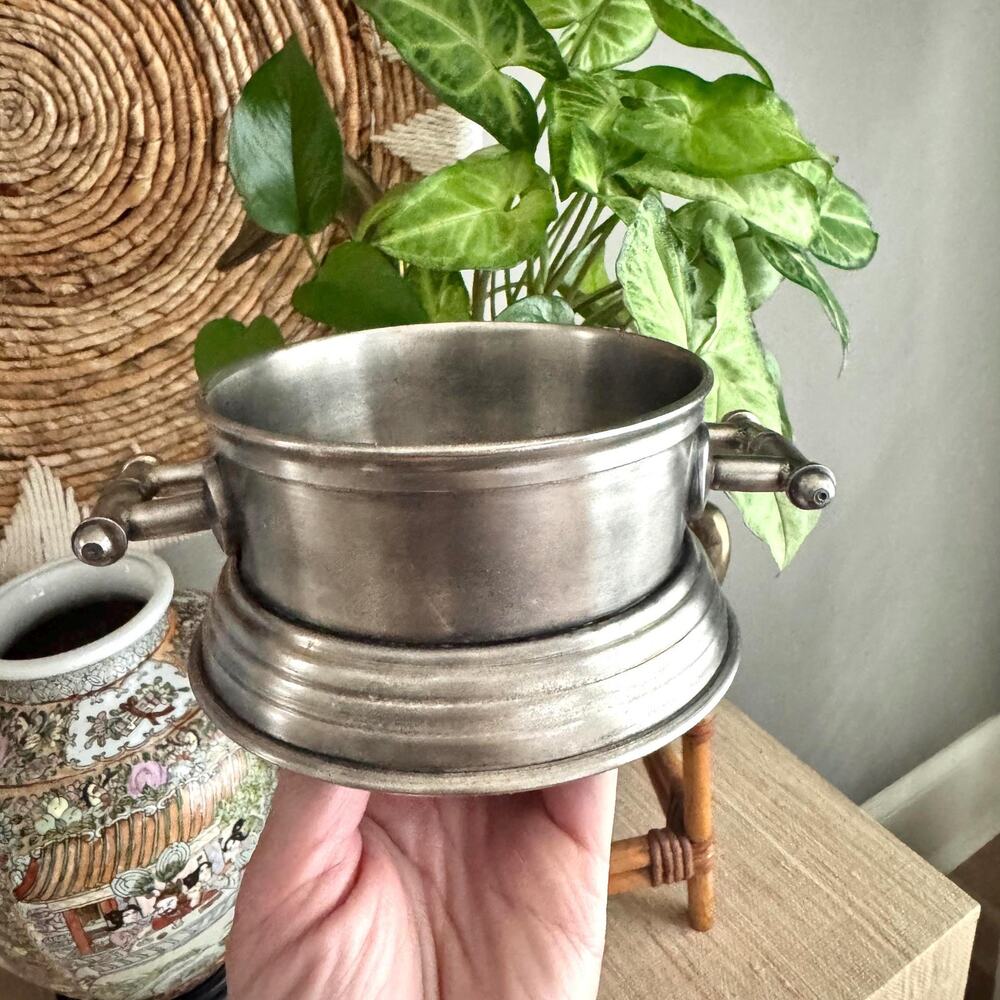 Vintage Bombay Company Pewter Wine Coaster with Bamboo Style Handles